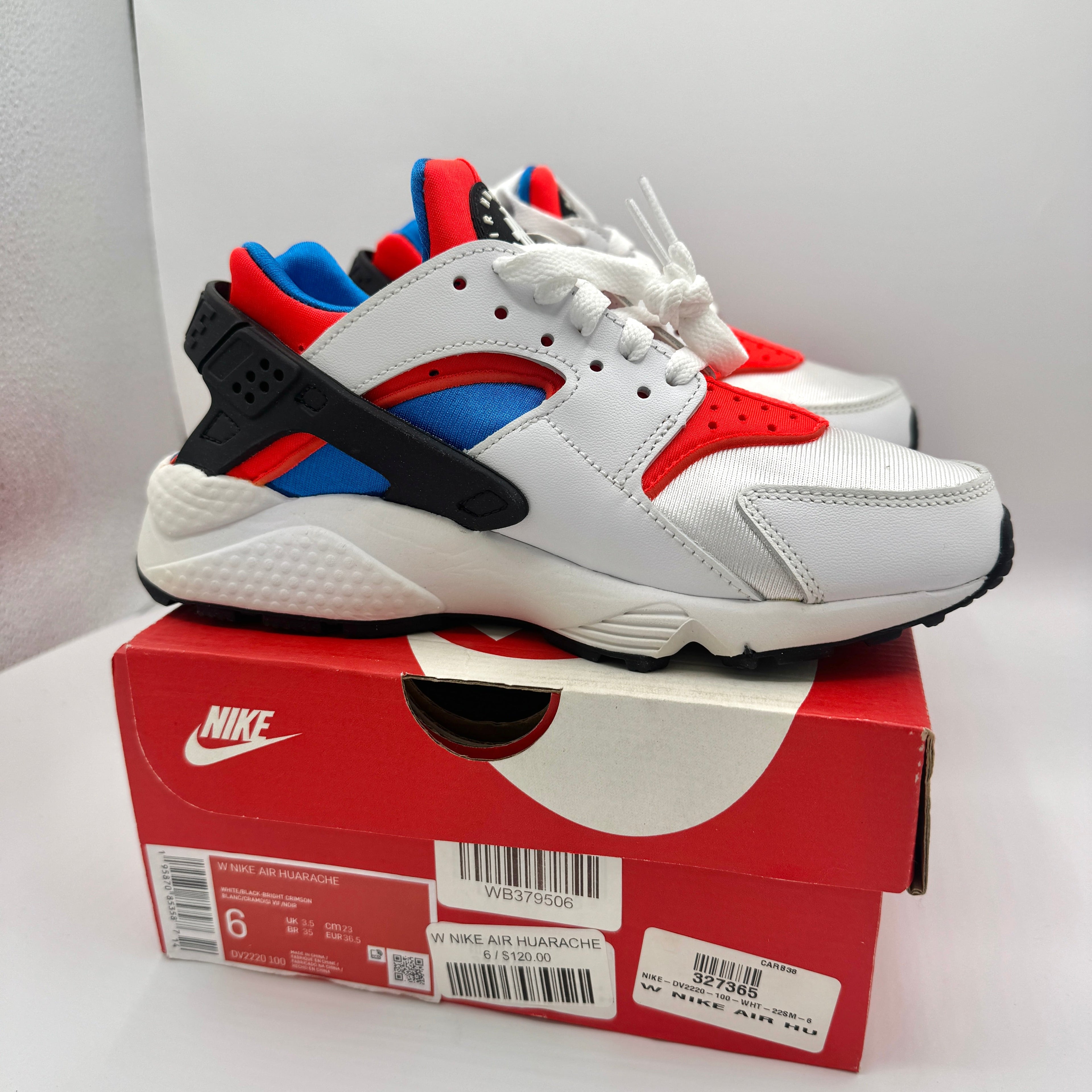 Nike Hurache Women’s Sneakers in White Bright Crimson / Photo Blue / Black