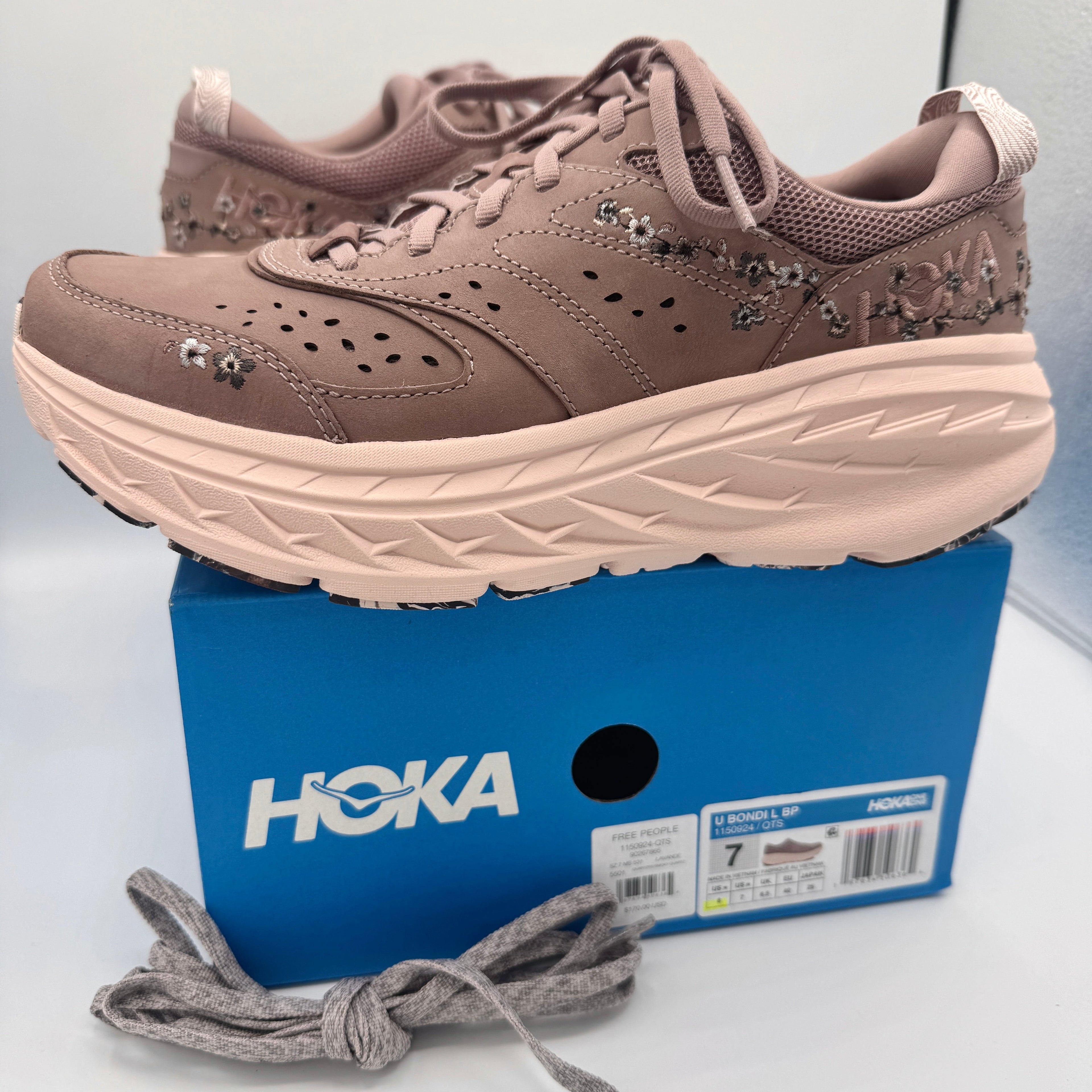 Hoka Bondi L Leather Embroidered Sneakers Unisex BP Vibrant Bloom