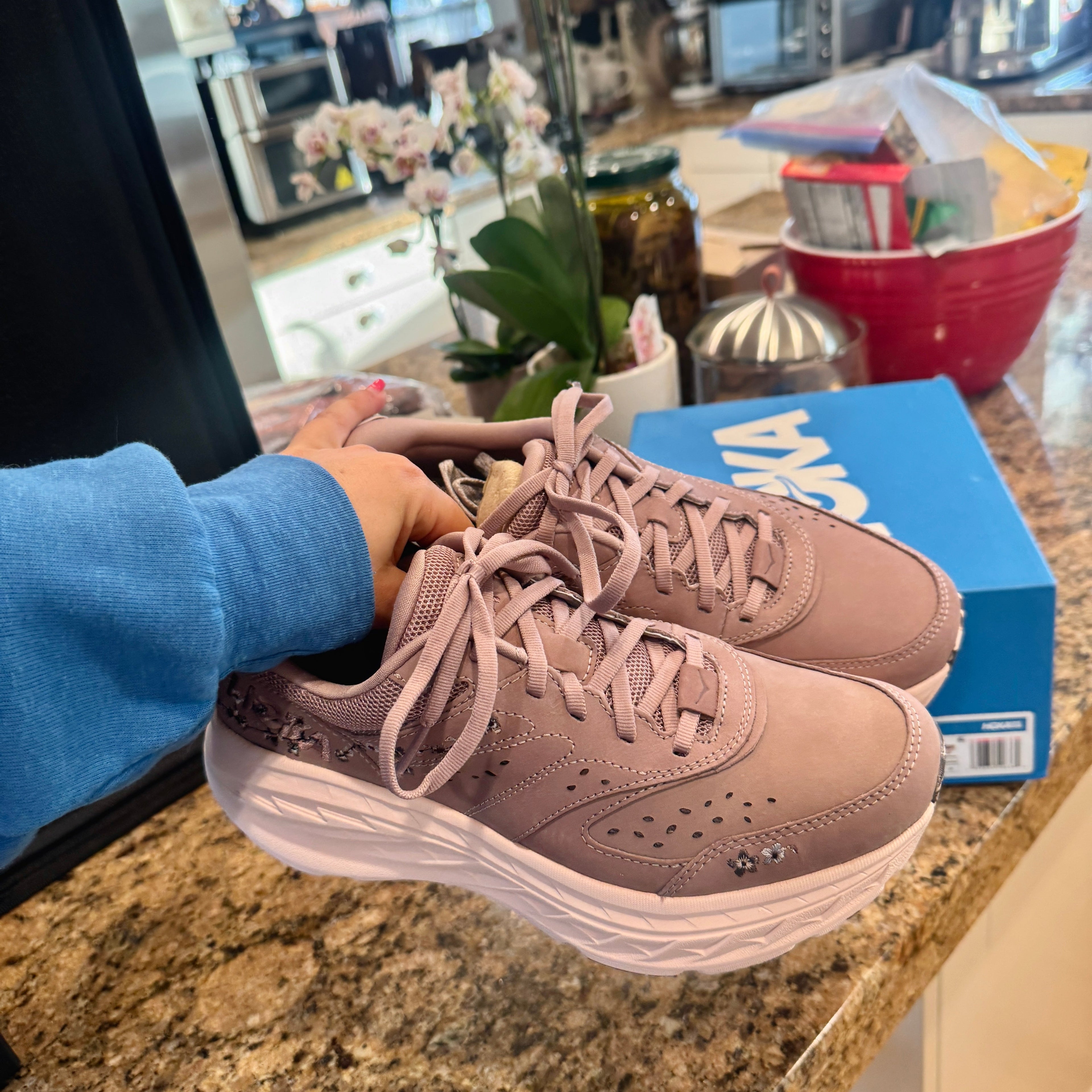 Hoka Bondi L Leather Embroidered Sneakers Unisex BP Vibrant Bloom