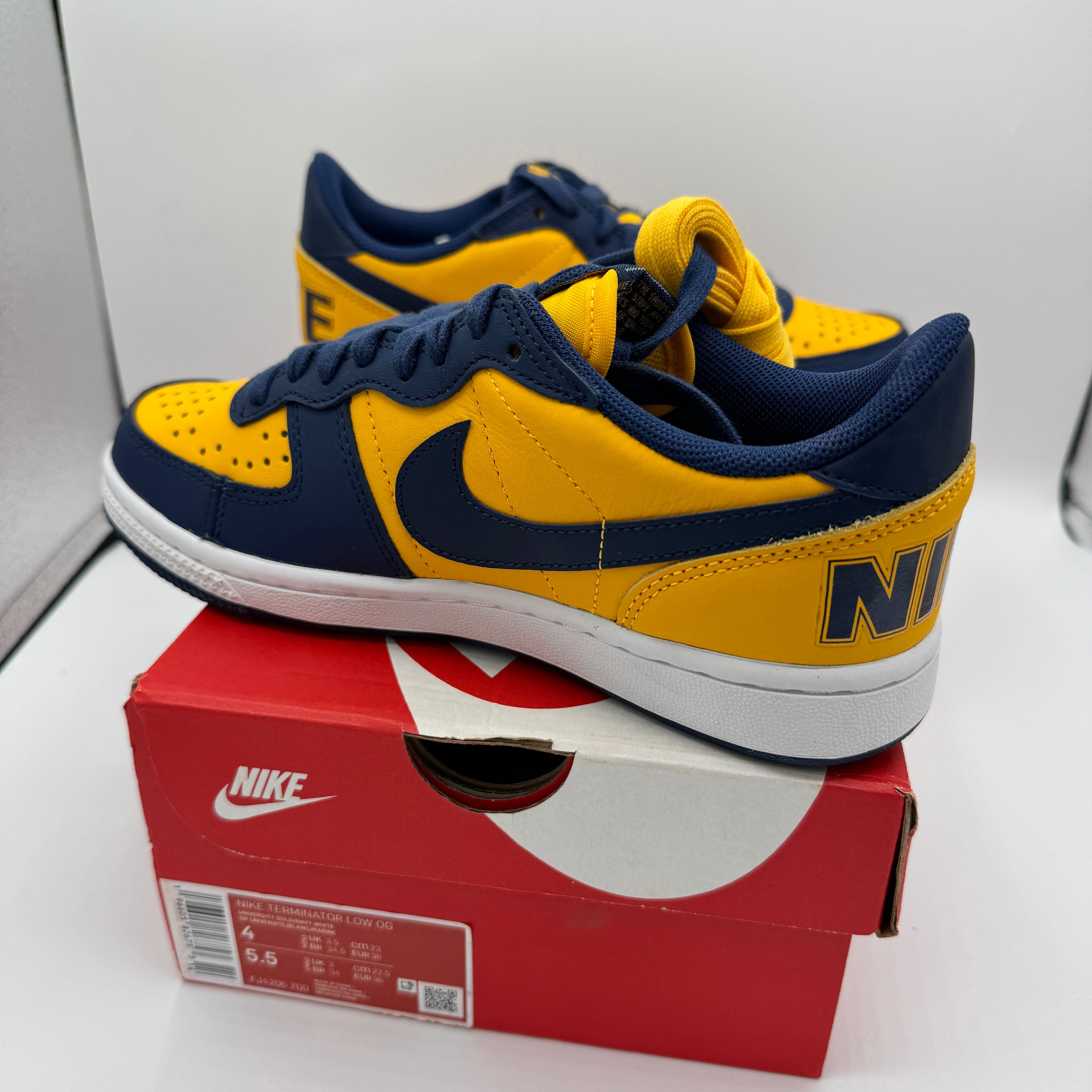 Nike Terminator Low in University Gold / Navy Blue “ Michigan “ Unisex Shoes