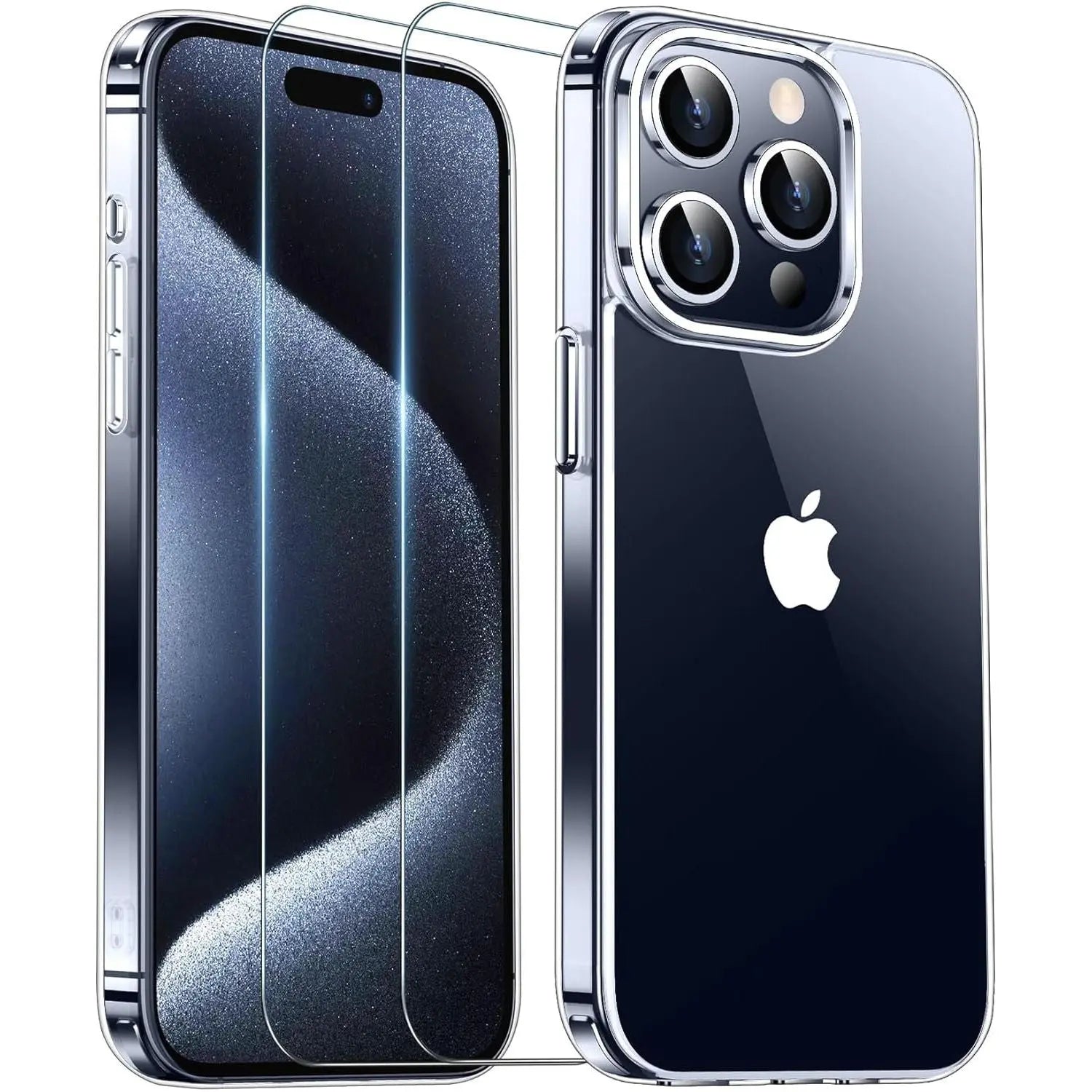 Entronix Bundle Compatible with iPhone 15 Pro - [Hard Back] Clear Case & 2 Clear Screen Protectors