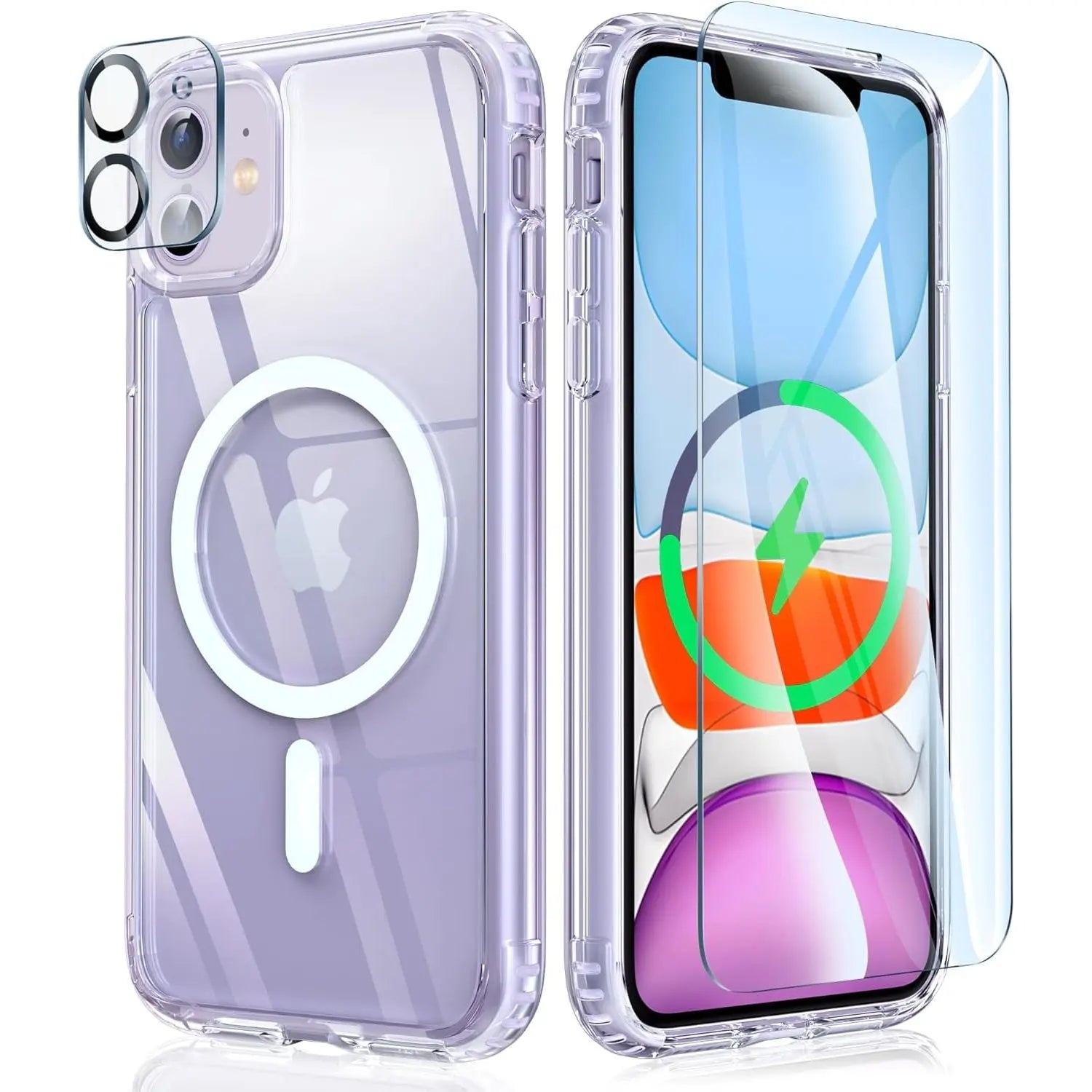Entronix Bundle Compatible with iPhone 12 - [Magnetic] Clear Case, 1 Clear Screen Protector & 1 Camera Lens Protectors