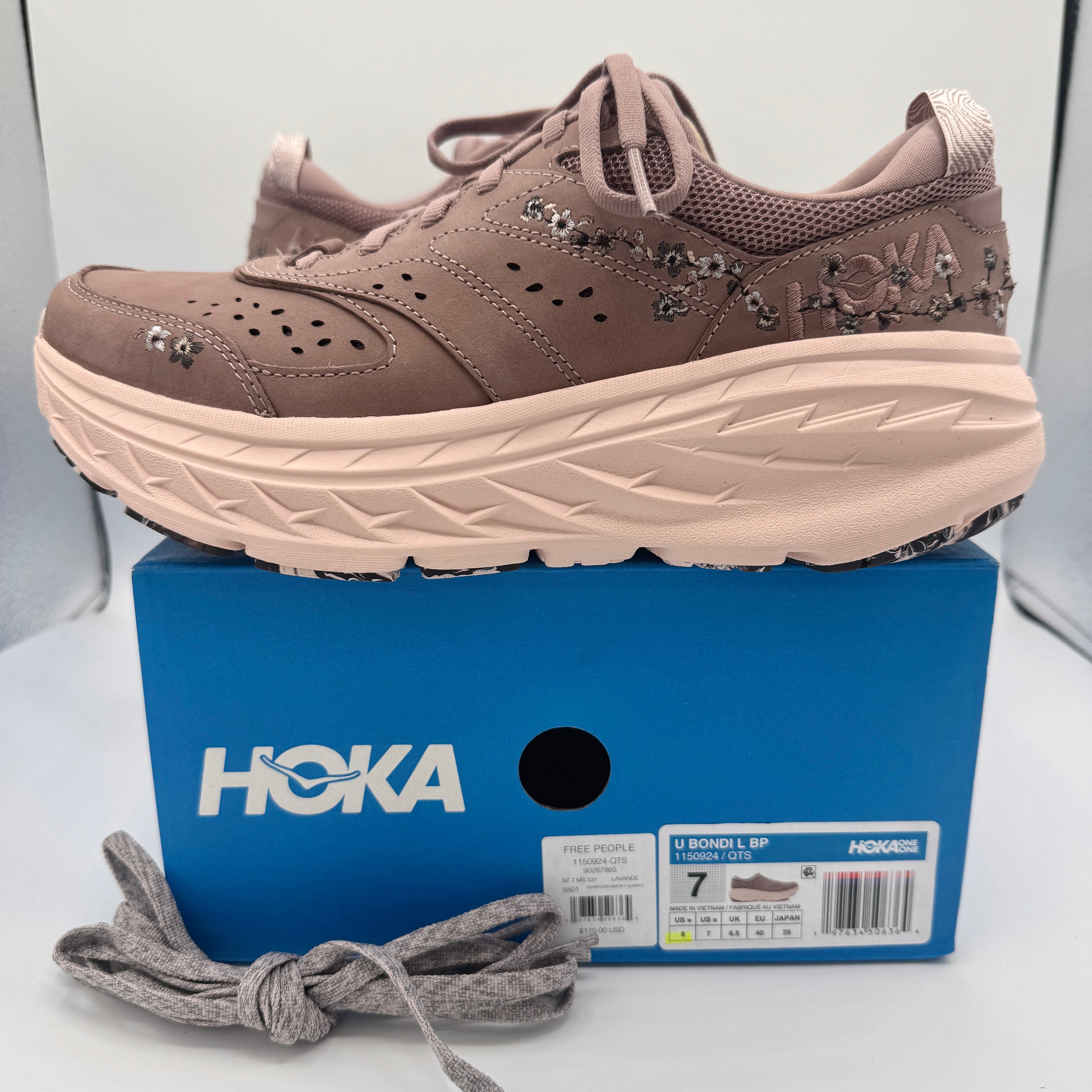 Hoka Bondi L Leather Embroidered Sneakers Unisex BP Vibrant Bloom