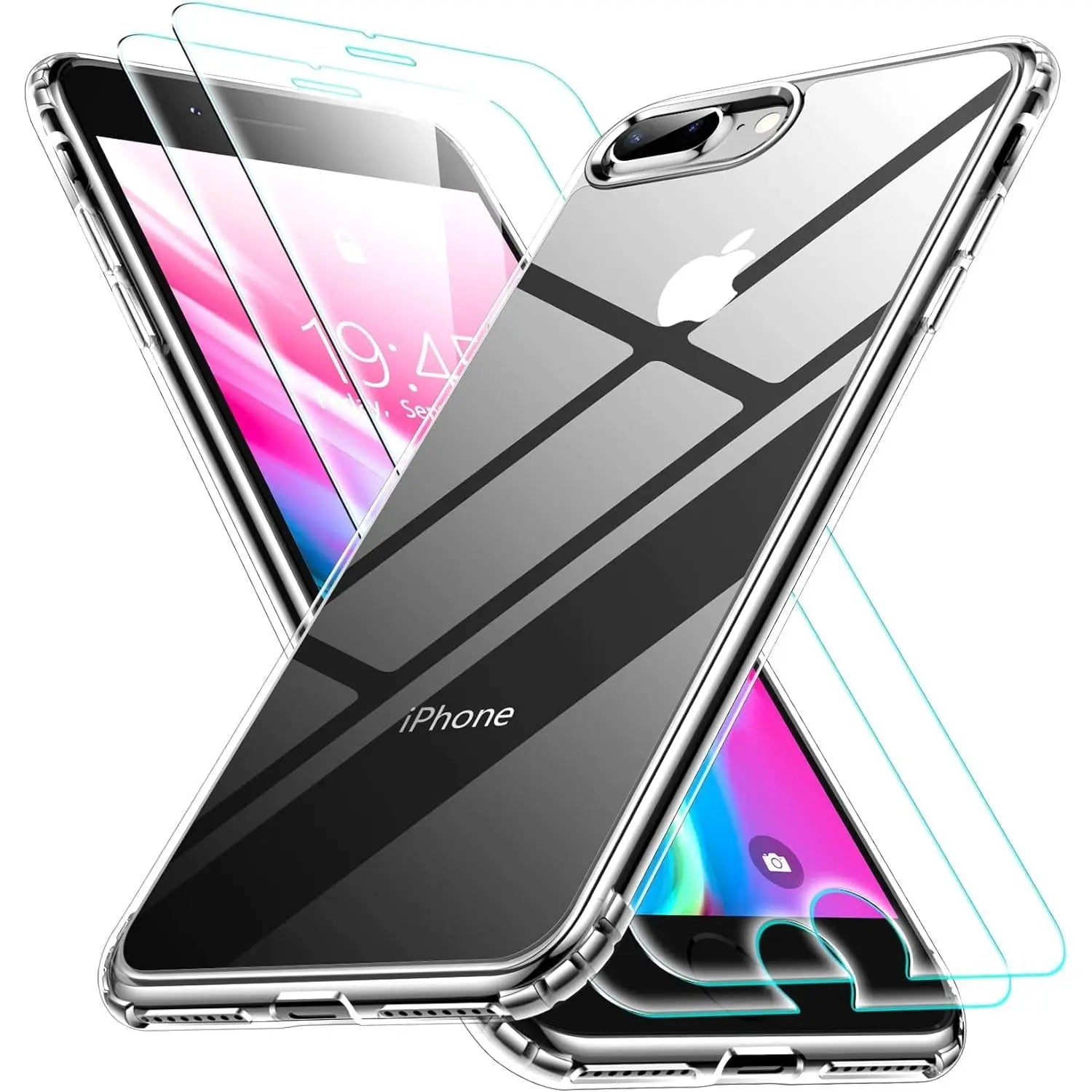 Entronix Bundle Compatible with iPhone 8 Plus/7 Plus - [Hard Back] Clear Case & 2 Clear Screen Protectors