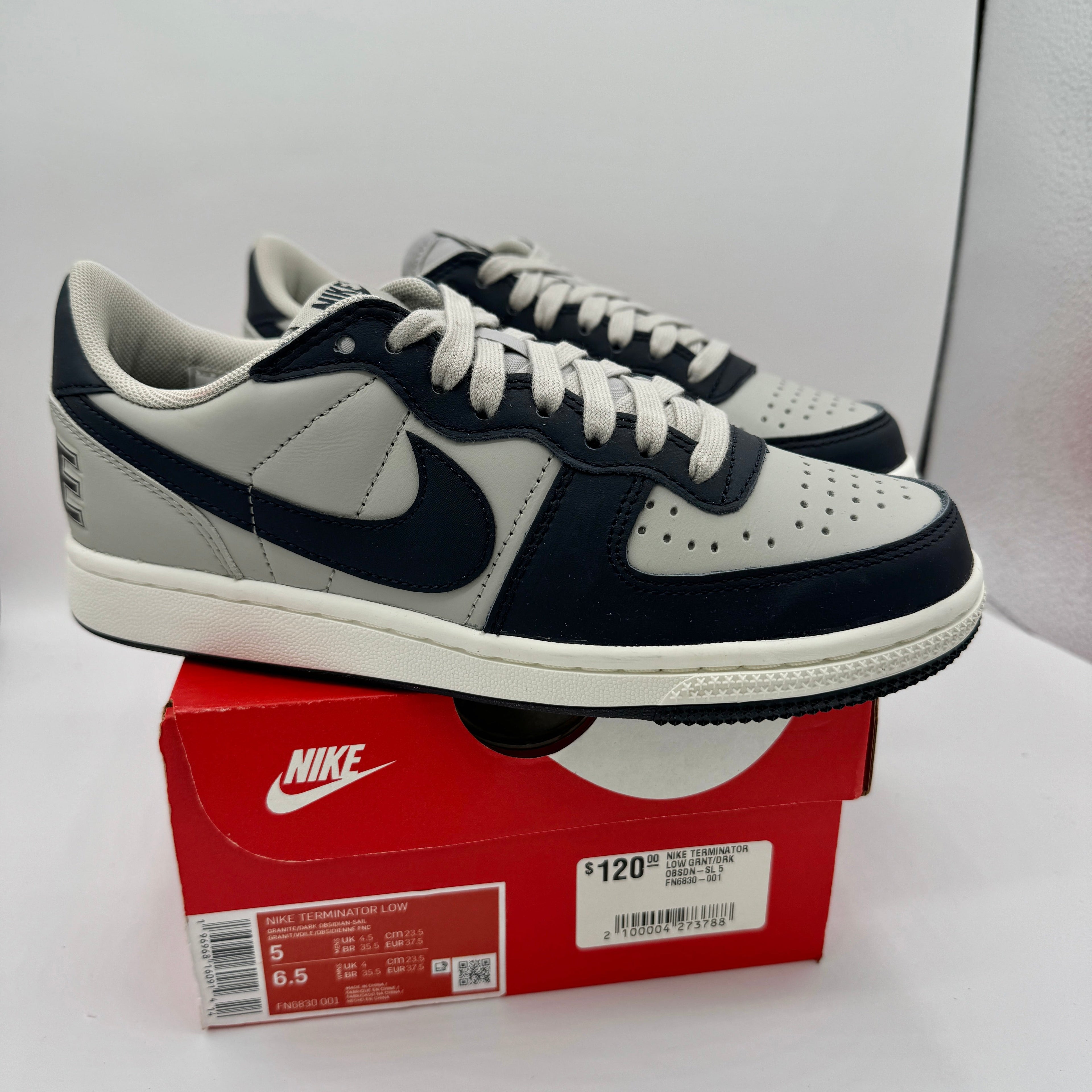 Nike Terminator Low Shoes Granite Grey Dark Obsidian Sail Navy Blue UNISEX