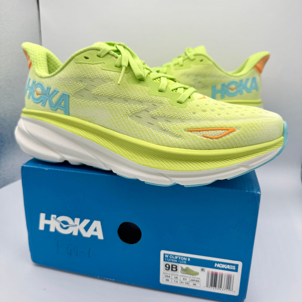Hoka Clifton 9 Women’s Running Athletic Shoes in Yellow Lettuce Solar Flare