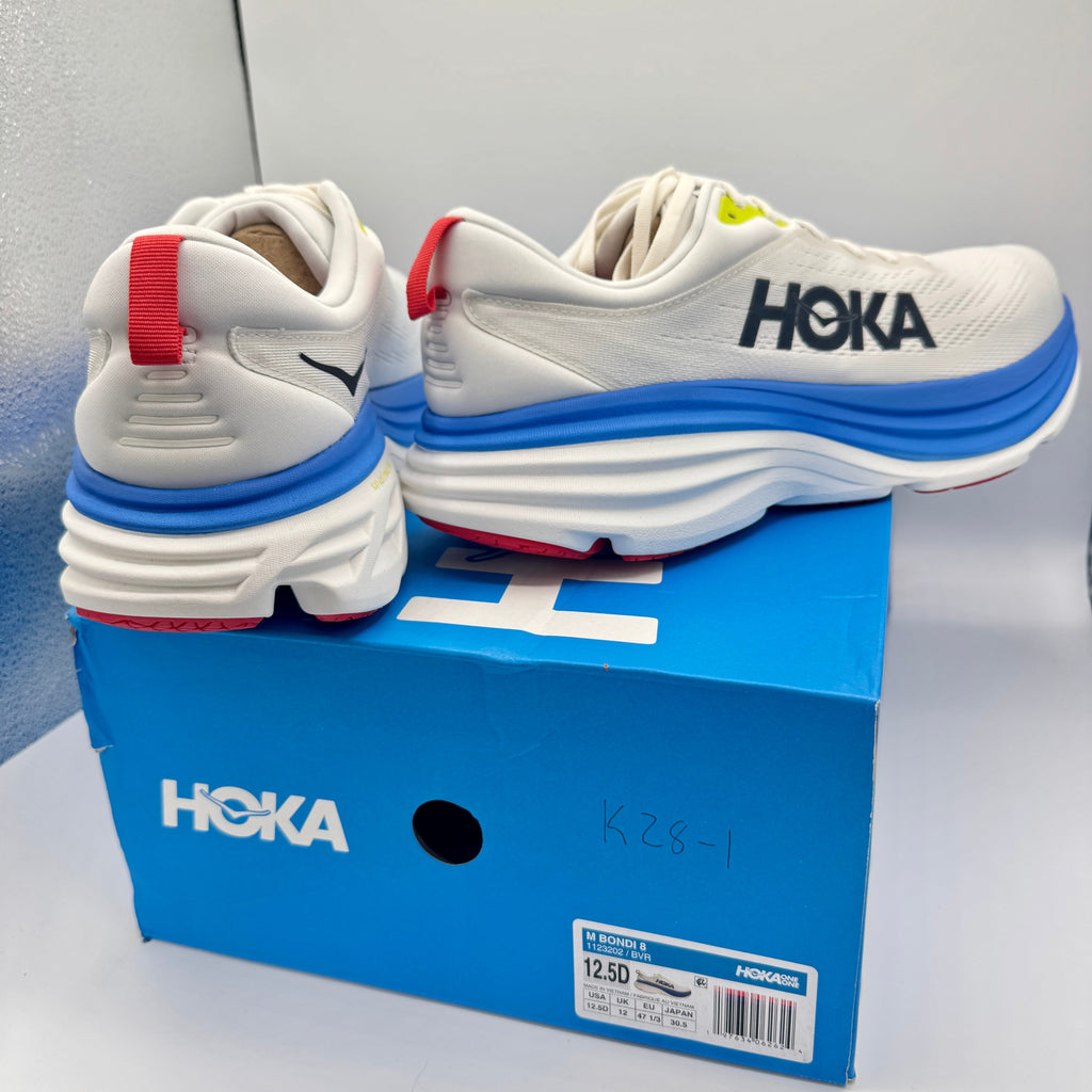 Hoka Bondi 8 Men’s Running Shoes in Blanc De Blanc White / Virtual Blue