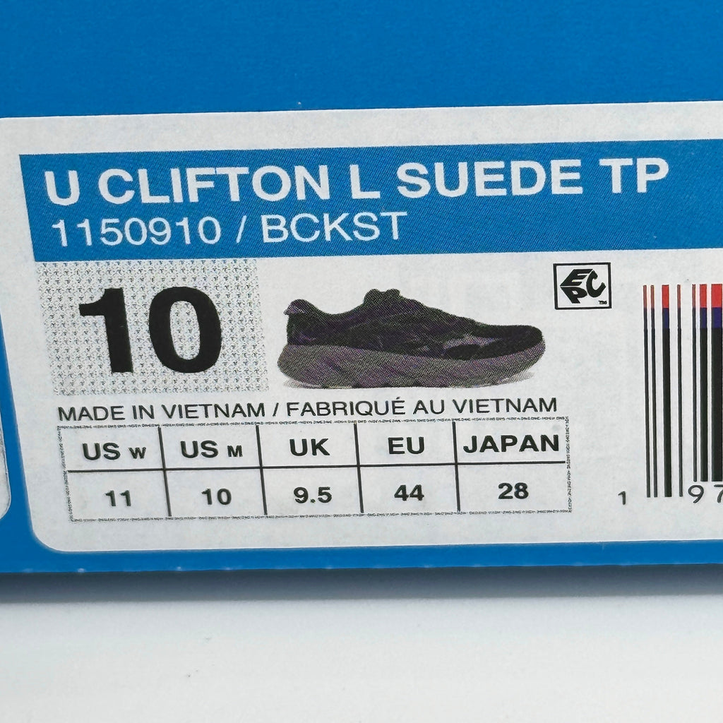 Hoka Clifton Elite Terrain System L Suede Leather Black Grey Unisex Sneakers