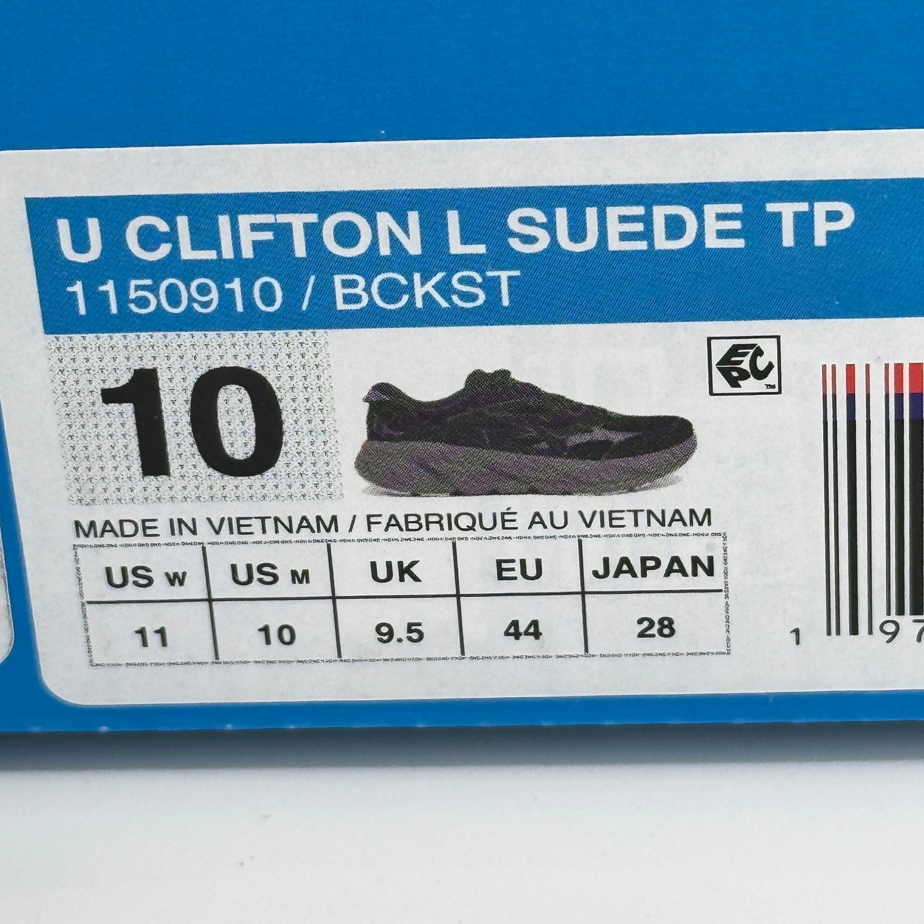 Hoka Clifton Elite Terrain System L Suede Leather Black Grey Unisex Sneakers