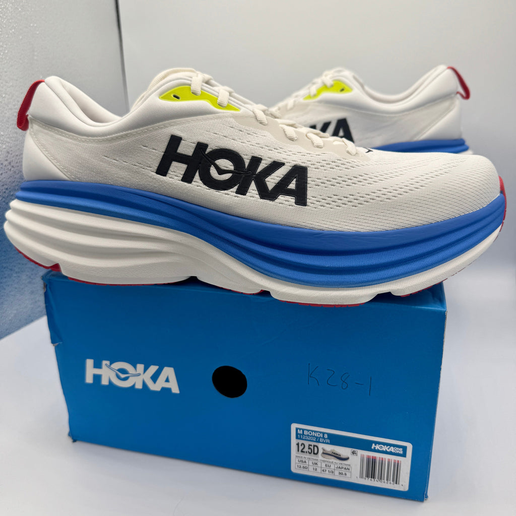 Hoka Bondi 8 Men’s Running Shoes in Blanc De Blanc White / Virtual Blue