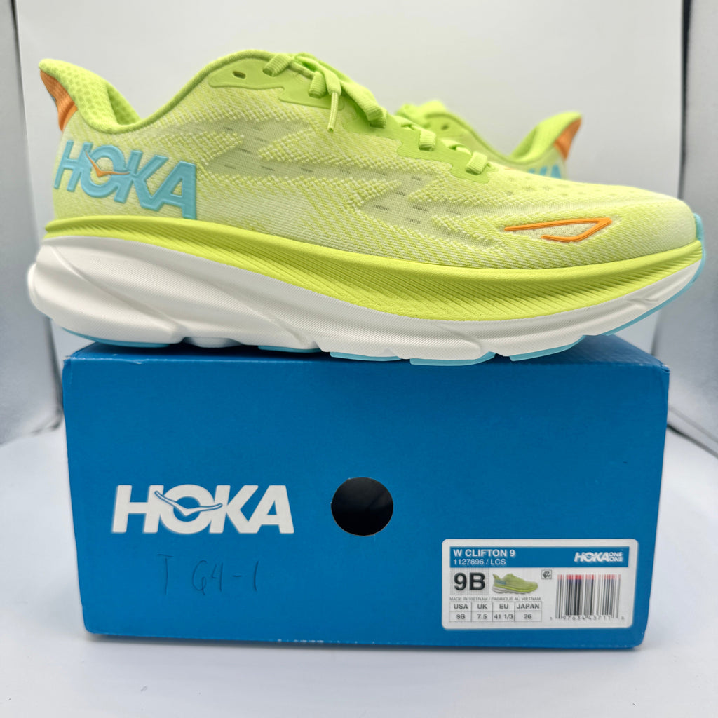 Hoka Clifton 9 Women’s Running Athletic Shoes in Yellow Lettuce Solar Flare
