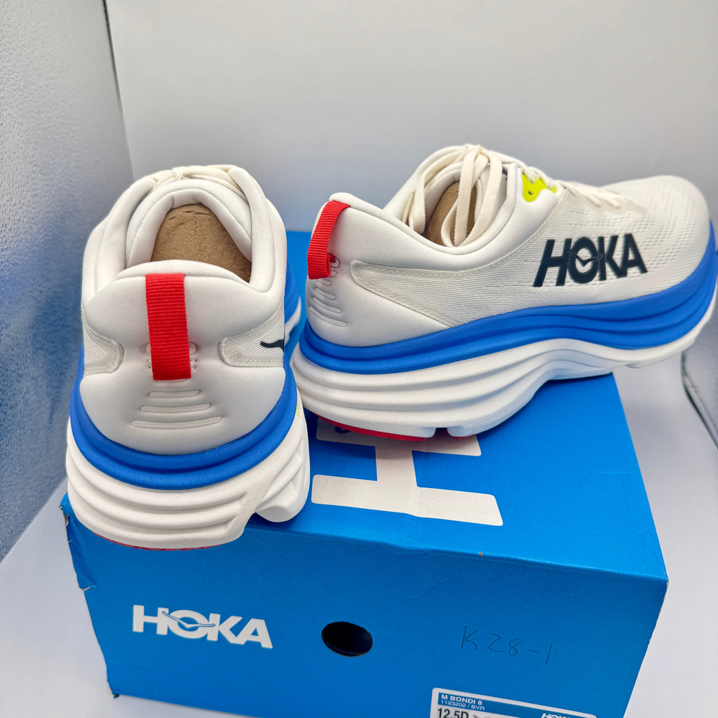 Hoka Bondi 8 Men’s Running Shoes in Blanc De Blanc White / Virtual Blue