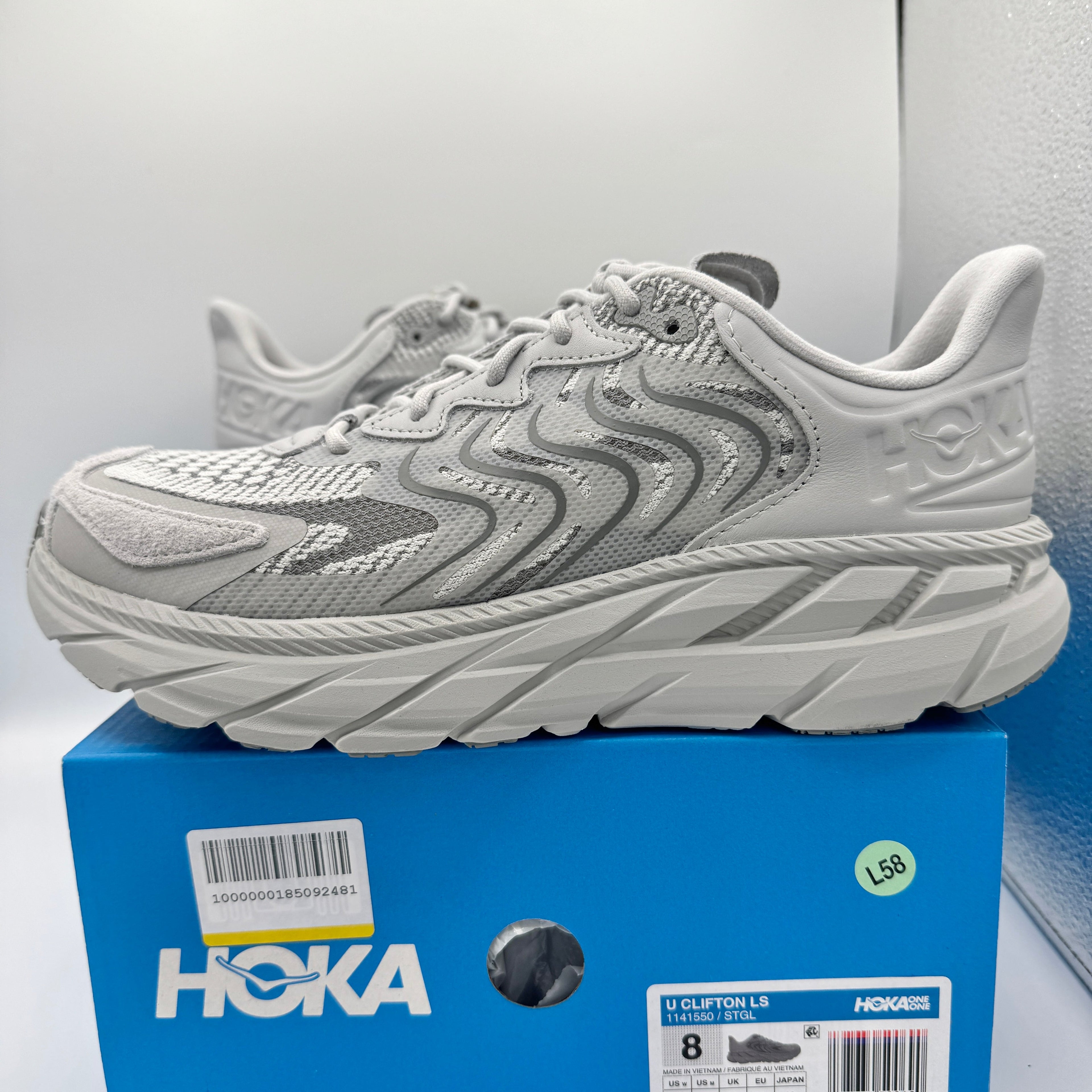 Hoka Clifton LS Grey Unisex in Stardust / Galactic Grey