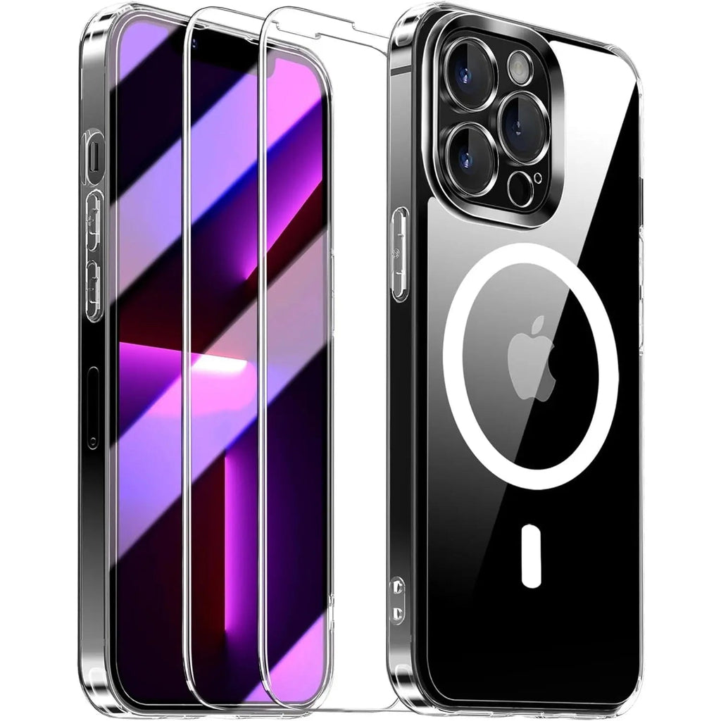 Entronix Bundle Compatible with iPhone 13 Pro Max - [Magnetic] Clear Case & 2 Clear Screen Protectors