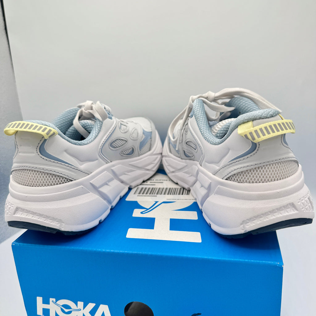 Hoka Clifton L Leather in Cosmic Grey / Varsity Navy Blue Unisex All Gender