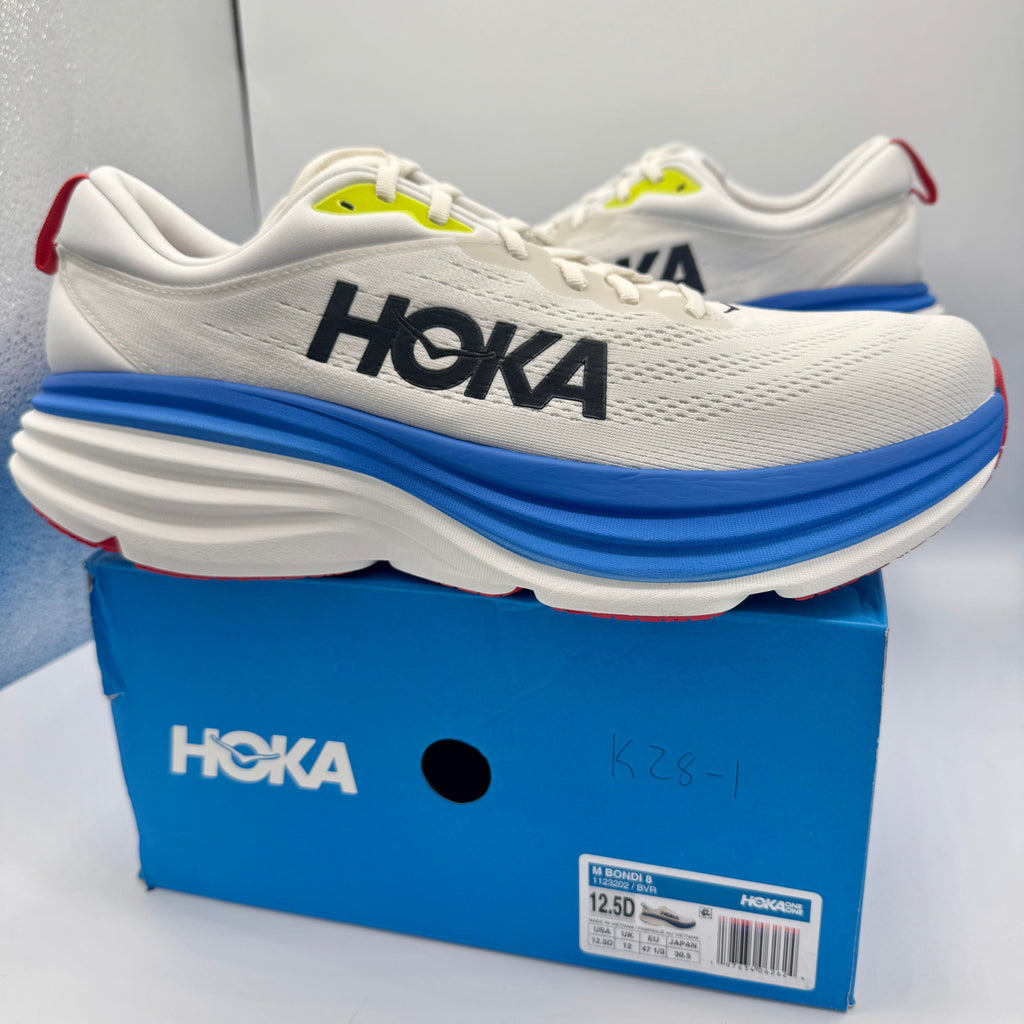 Hoka Bondi 8 Men’s Running Shoes in Blanc De Blanc White / Virtual Blue