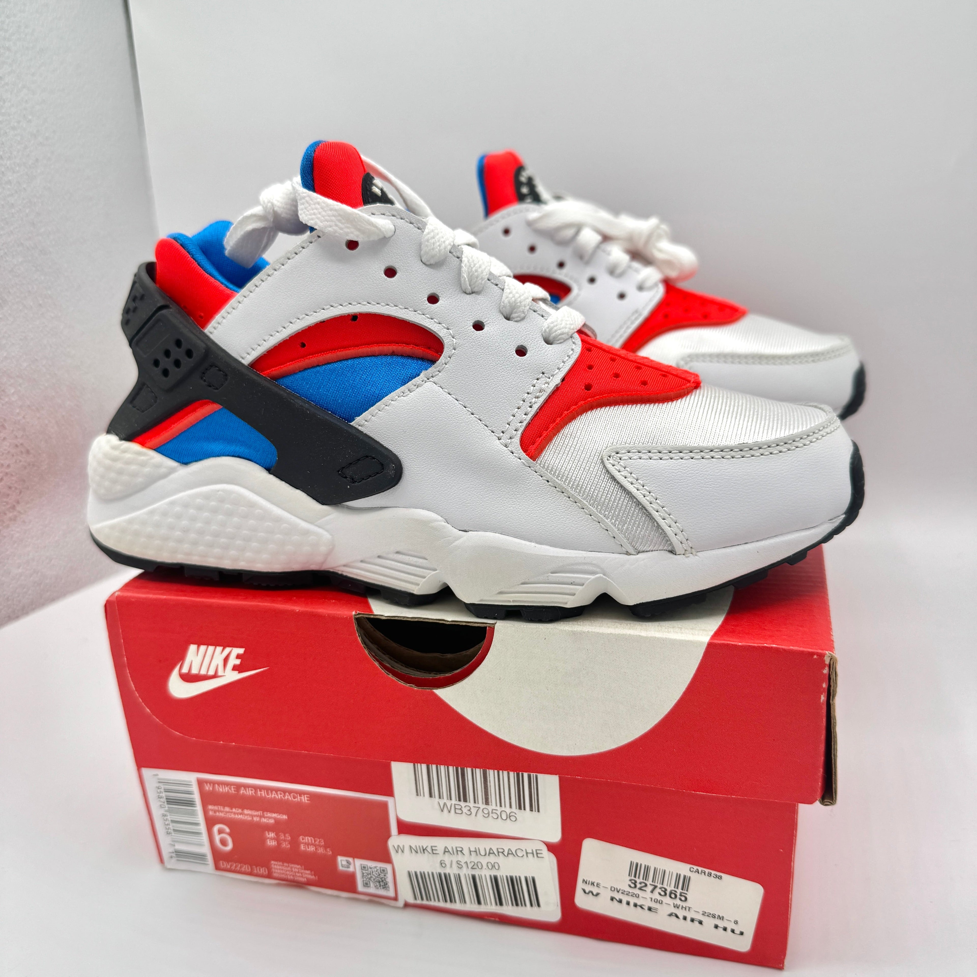 Nike Hurache Women’s Sneakers in White Bright Crimson / Photo Blue / Black