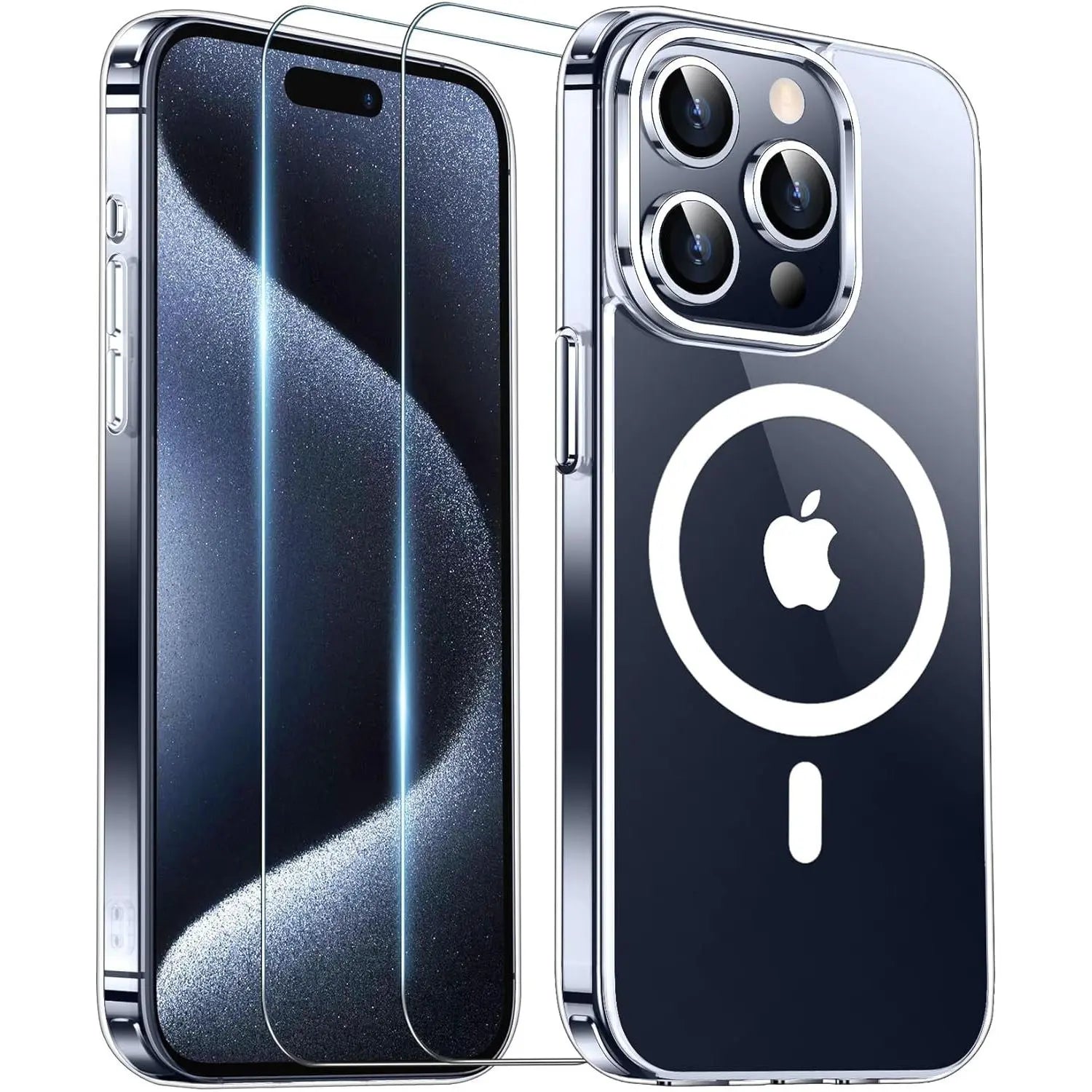 Entronix Bundle Compatible with iPhone 15 Pro Max - [Magnetic] Clear Case & 2 Clear Screen Protectors