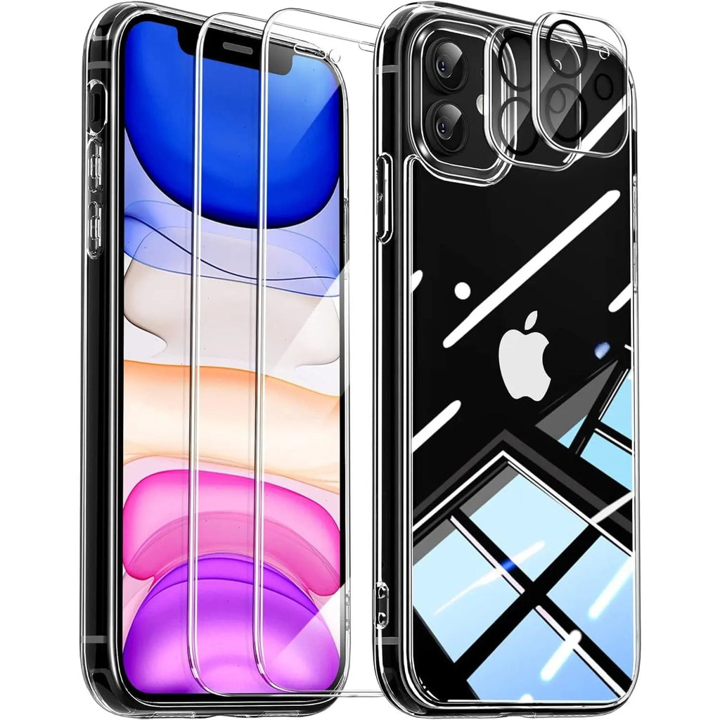 Entronix Bundle Compatible with iPhone 11 - [Hard Back] Clear Case, 2 Clear Screen Protector & 2 Camera Lens Protectors