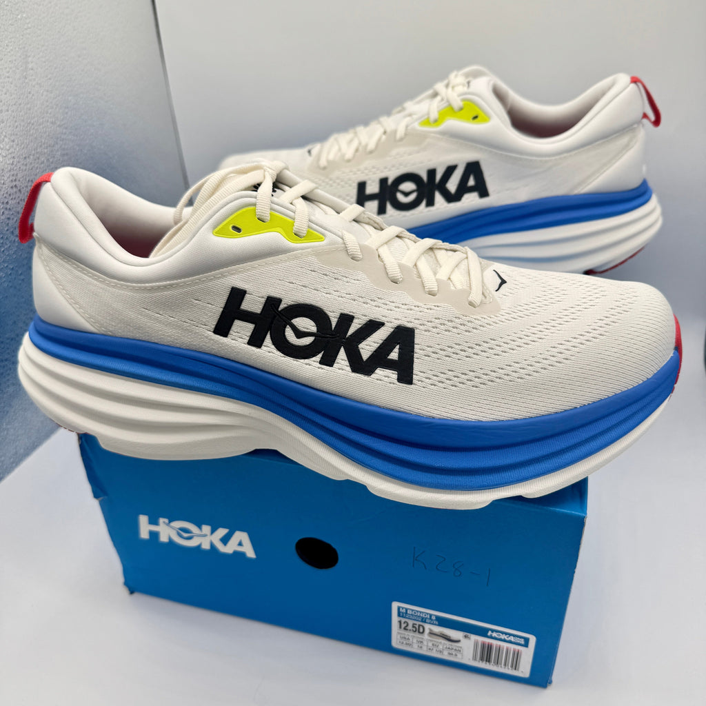 Hoka Bondi 8 Men’s Running Shoes in Blanc De Blanc White / Virtual Blue