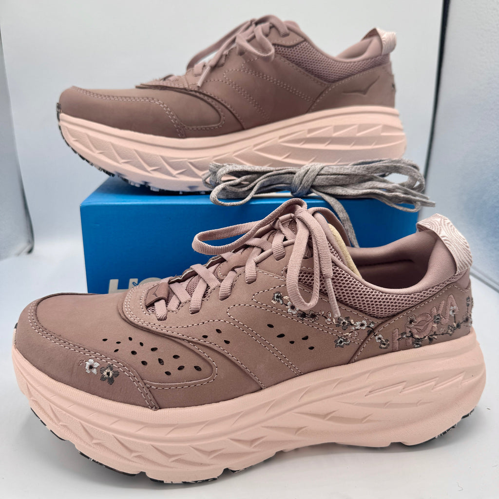 Hoka Bondi L Leather Embroidered Sneakers Unisex BP Vibrant Bloom