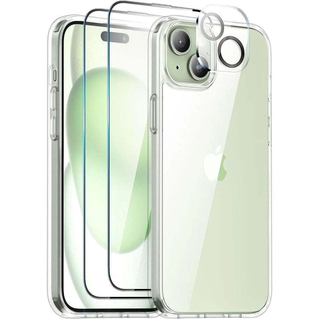 Entronix Bundle Compatible with iPhone 15 - [Hard Back] Clear Case, 2 Clear Screen Protector & 1 Camera Lens Protector