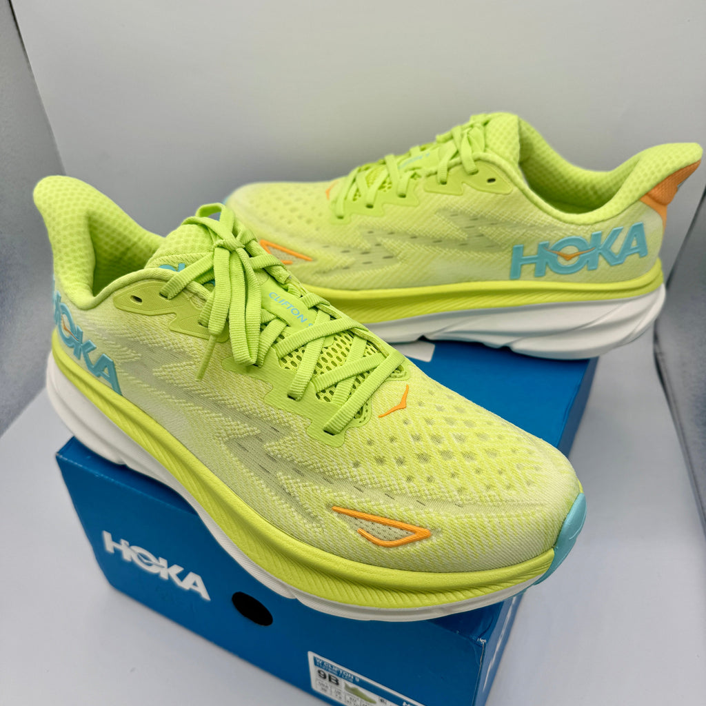 Hoka Clifton 9 Women’s Running Athletic Shoes in Yellow Lettuce Solar Flare