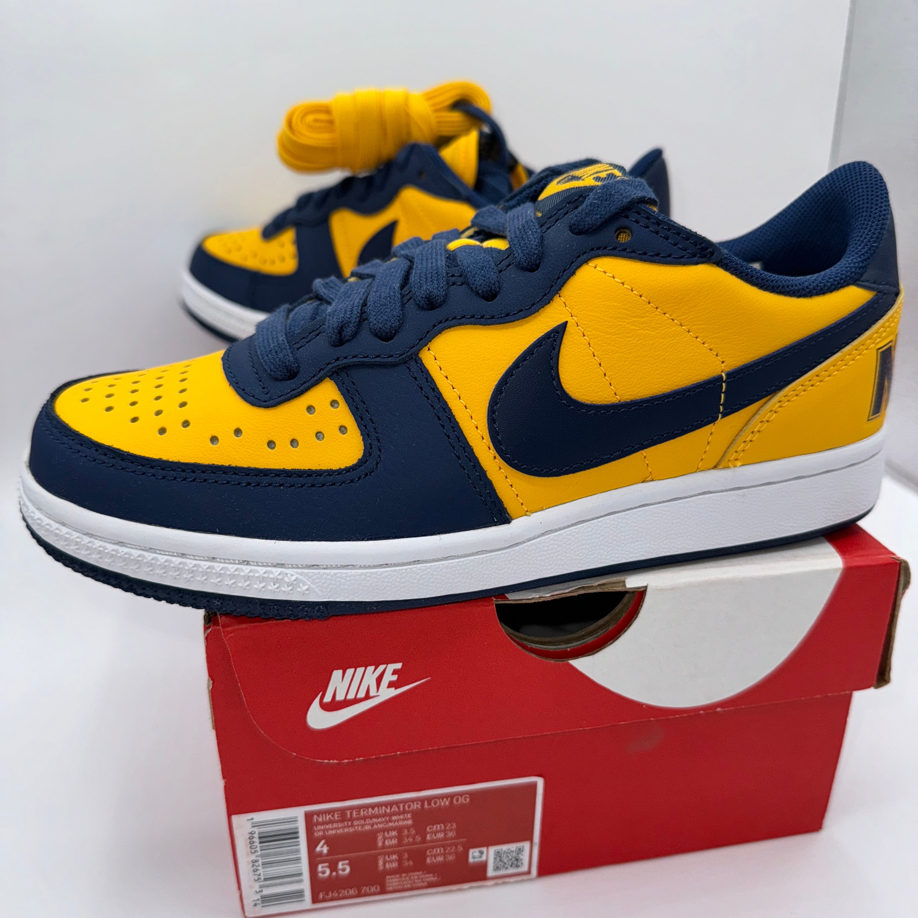 Nike Terminator Low in University Gold / Navy Blue “ Michigan “ Unisex Shoes