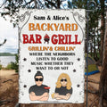 Personalized Flag/Metal Sign - Backyard Bar & Grill Flag/Metal Sign - Gift for Family, Couple, Husband and Wife - Backyard Bar & Grill Grillin' & Chillin'