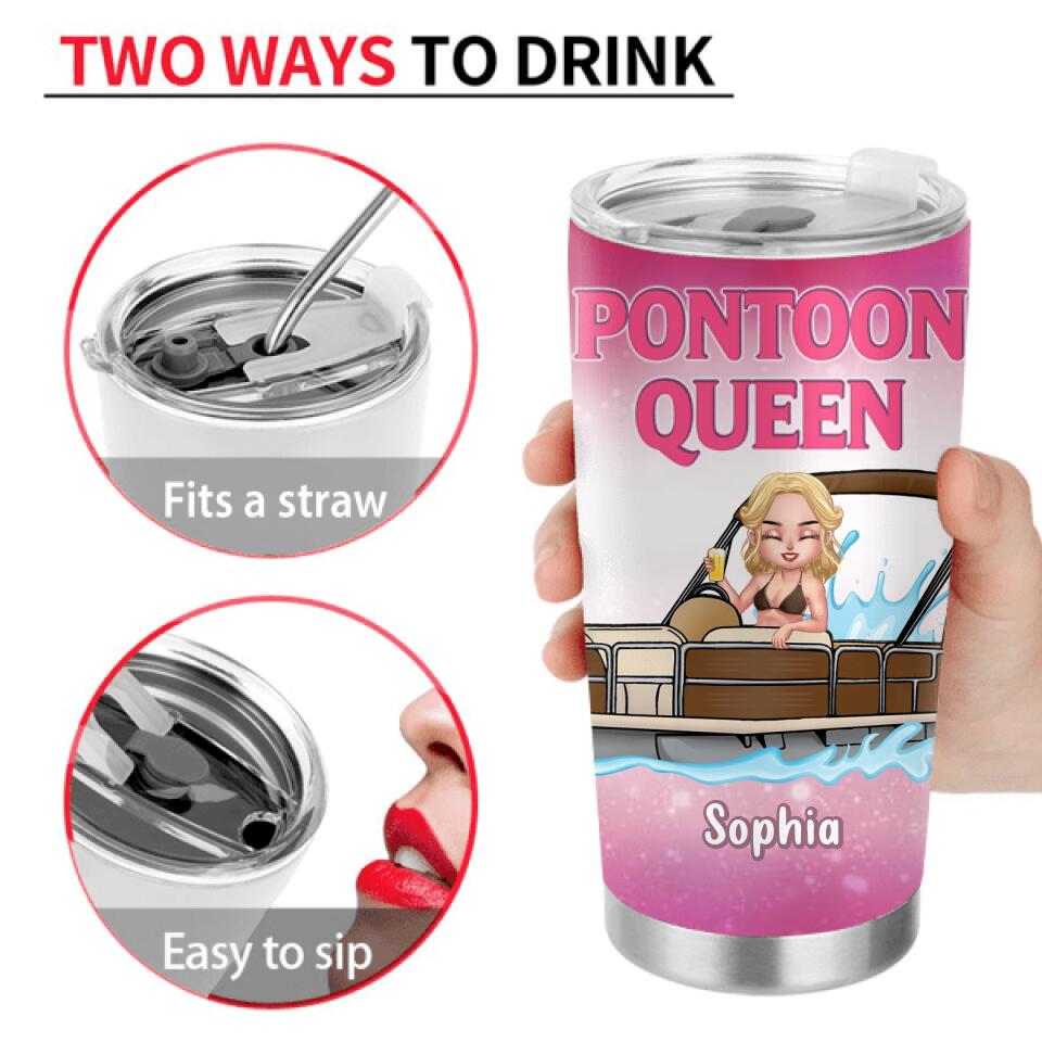 Personalized Pontoon Queen Tumbler - Gift For Pontoon Lover - Pontoon Queen Classy Sassy And A Bit Smart Assy