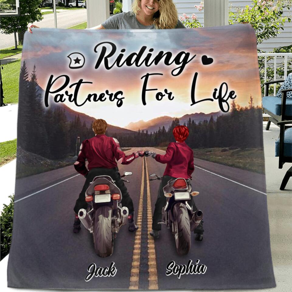 Personalized Motorcycle Couple Quilt/Fleece Blanket/Pillow Cover - Up to 4 People - Best Gift For Couple - Riding Partners For Life