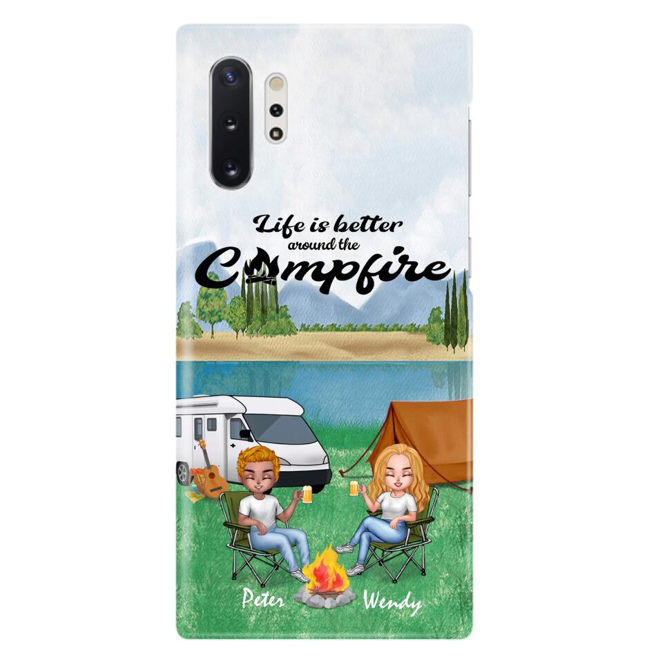 Personalized Camping Chibi Phone Case - Couple With Up to 2 Dogs - Gift Idea For Dog/Camping Lover - Life Is Better Around The Campfire - Case For iPhone And Samsung