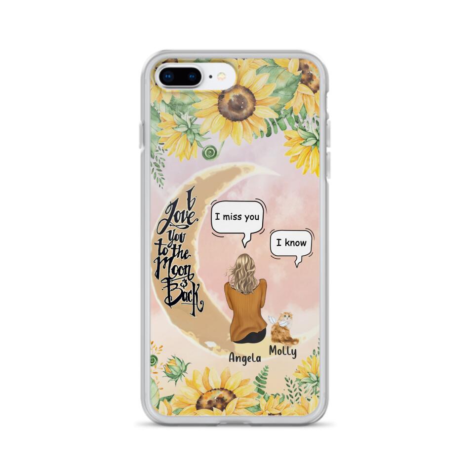 Personalized Memorial Cat Sun Flower Phone Case - Up to 6 Cats - Memorial Gift Idea For Cat Lover - I Love You To The Moon And Back - Case For iPhone And Samsung