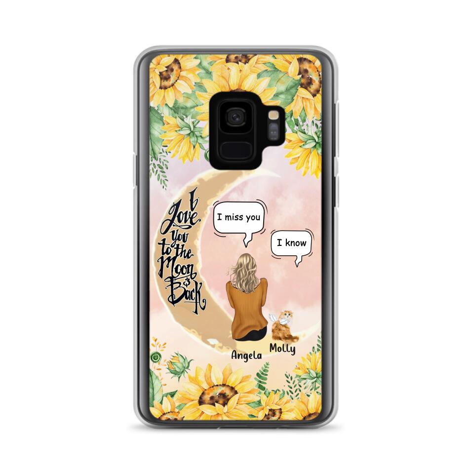 Personalized Memorial Cat Sun Flower Phone Case - Up to 6 Cats - Memorial Gift Idea For Cat Lover - I Love You To The Moon And Back - Case For iPhone And Samsung