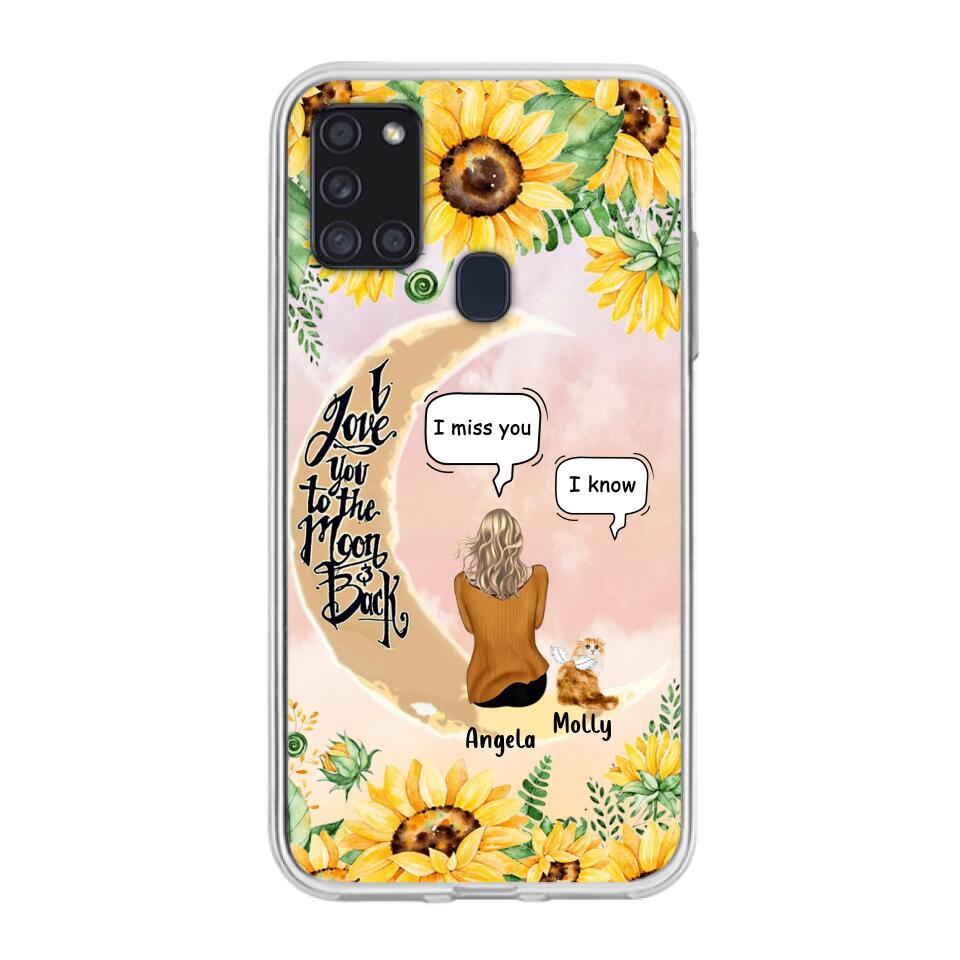Personalized Memorial Cat Sun Flower Phone Case - Up to 6 Cats - Memorial Gift Idea For Cat Lover - I Love You To The Moon And Back - Case For iPhone And Samsung