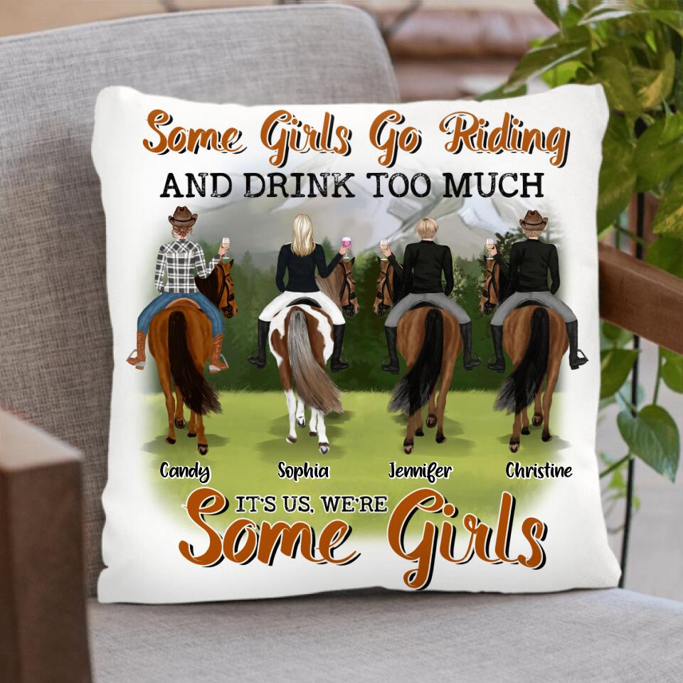 Custom Personalized Riding Horse Friends Pillow Cover/Cushion Cover - Gift for Besties, Horse Lovers - Up to 4 Besties - Some girls go riding and drink too much