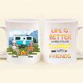 Personalized Mountain Camping Friends Mug - Up to 8 People - Best Gift For Camping Lovers - Life Is Better When You're Camping With Friends