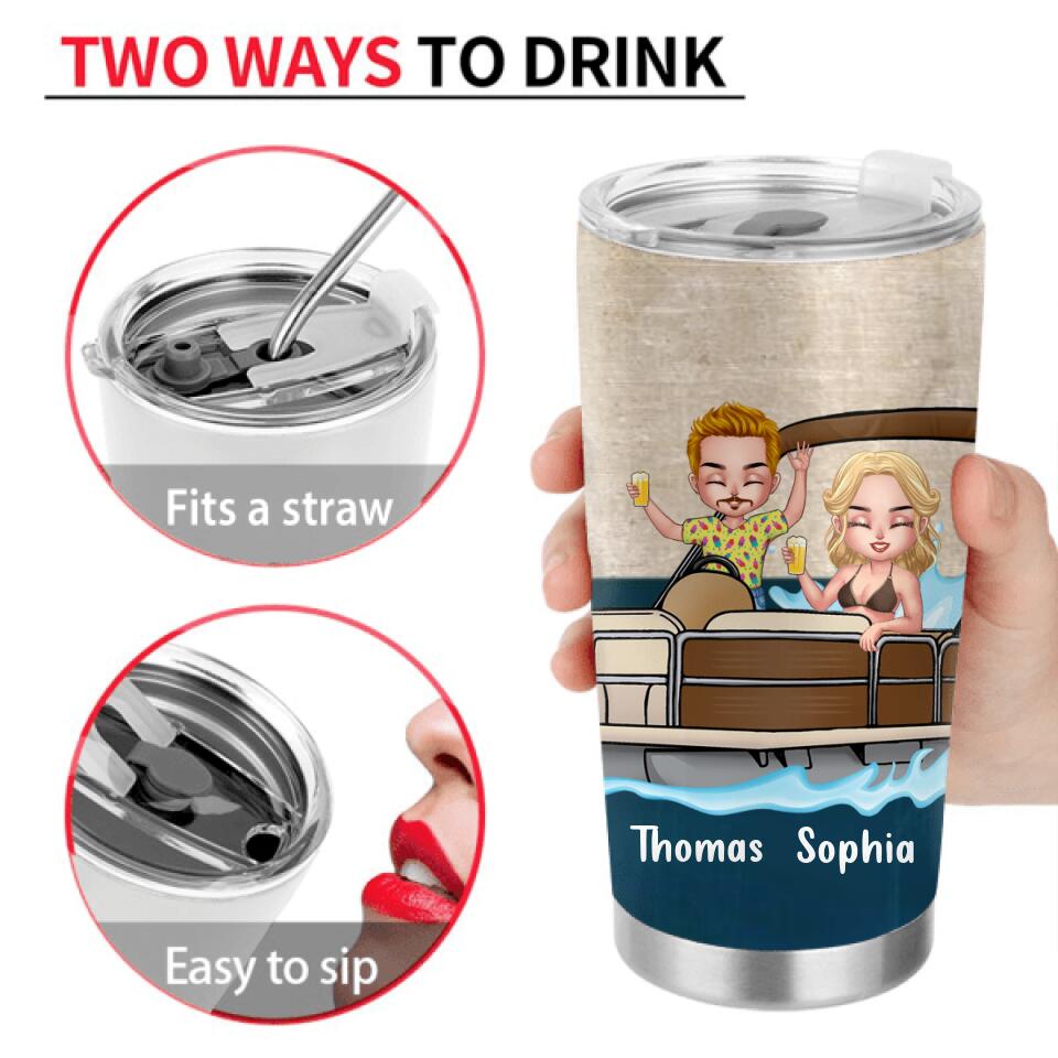 Personalized Pontoon Couple/Queen/Captain Tumbler - Couple/Man/Woman - Pontoon Gift Idea - Husband And Wife Pontoon Partners For Life