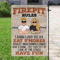 Personalized Couple Flag Sign - Gift Idea For Couple - Firepit Rules, Laugh Loud Relax