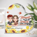Personalized Chibi Couple Acrylic Plaque - Gift Idea For Couple - Blessed By God, Spoiled By My Husband, Protected By Both