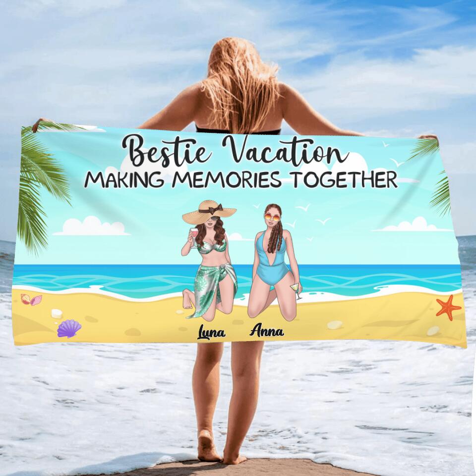 Custom Personalized Beach Girl Beach Towel - Upto 4 People - Gift Idea For Girls/Beach Lovers - Bestie Vacation Making Memories Together