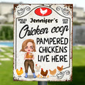 Personalized A Cute Chick And An Old Rooster Live Here Metal Sign - Chicken Coop Decor Gift For Couple/Chicken Lover