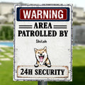 Custom Personalized Warning Dog Vertical Metal Sign - Gift Idea For Dog Lovers - Up To 5 Dogs - Warning Area Patrolled By 24h Security