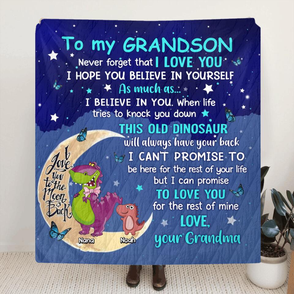 Personalized To My Grandson Dinosaur Quilt/Fleece Throw Blanket - Gift Idea For Grandson/Granddaughter - Never Forget That I Love You