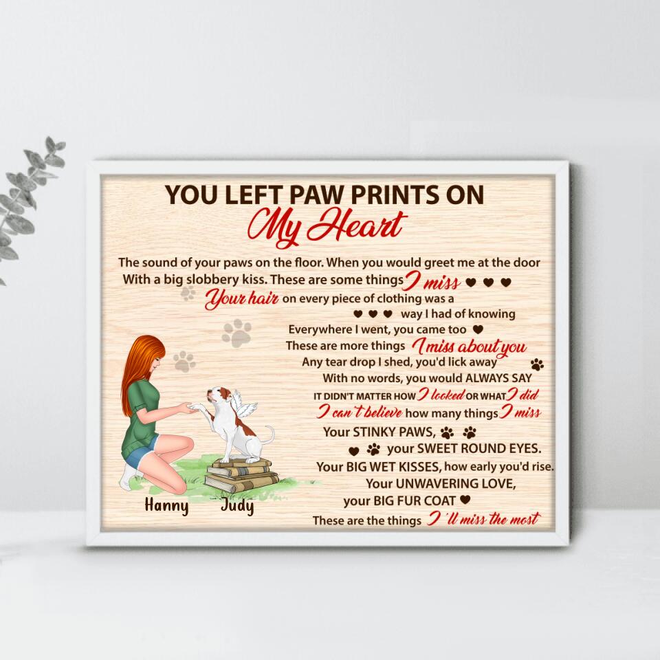Custom Personalized Memorial Dog Poster - Memorial Passing Gift For Dog Lover - You Left Paw Prints On My Heart