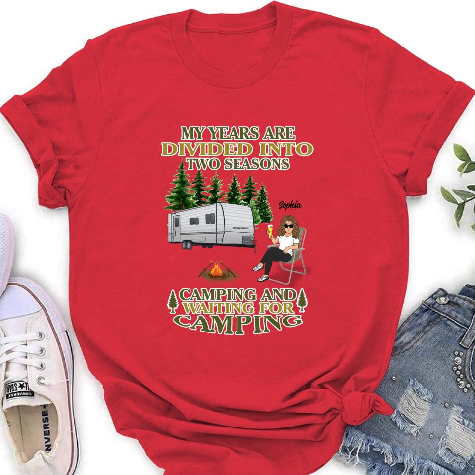 Personalized Camping Shirt/Pullover Hoodie - Man/Woman/Couple With Up to 3 Pets - Gift Idea For Camping Lover - My Years Are Divided Into Two Seasons Camping And Waiting For Camping
