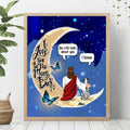 Personalized Memorial God & Dog/Cat Sitting On Moon Poster - Up to 5 Pets - Memorial Gift For Dog/Cat Lover