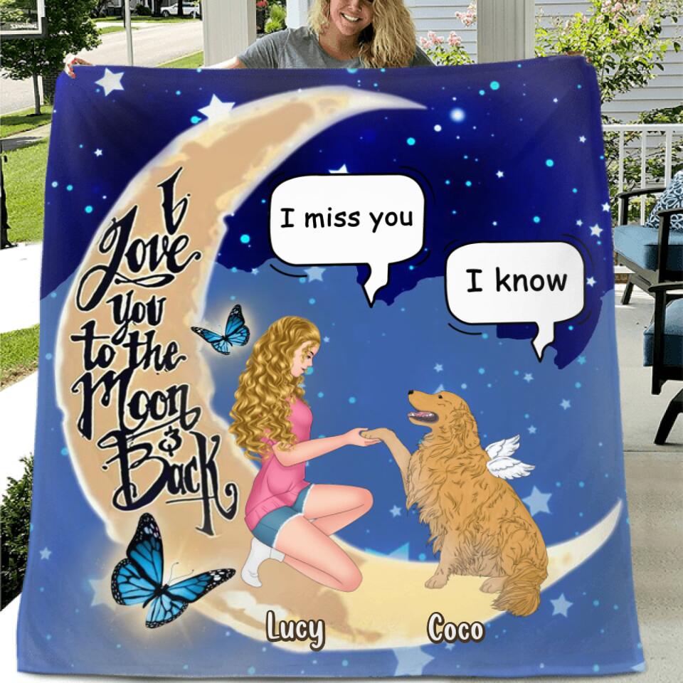 Personalized Dog Mom Quilt/Fleece Blanket/Pillow Cover - Memorial Gift For Dog Lovers - I Love You To The Moon And Back