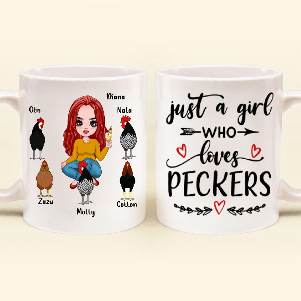 Personalized Chickens Mug - Up to 5 Chickens - Just A Girl Who Loves Peckers
