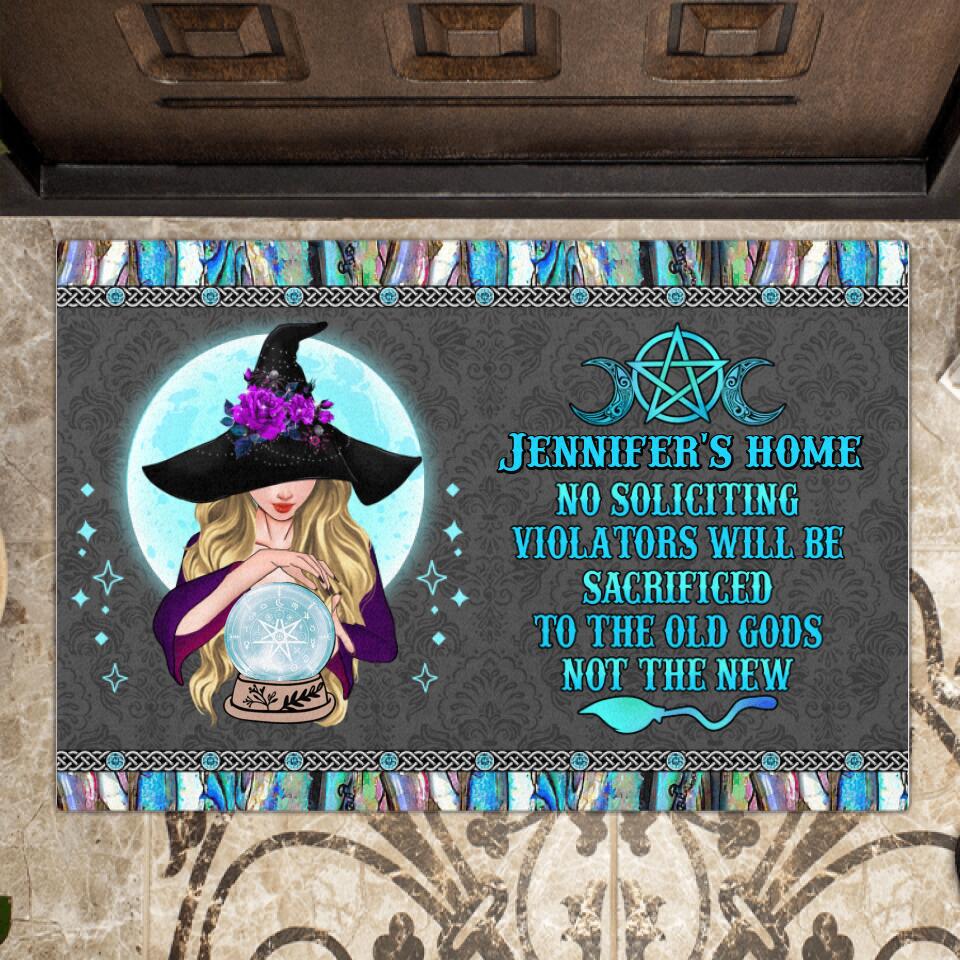 Personalized Witch Doormat - Best Gift Idea For Halloween - No Soliciting Violations Will Be Sacrificed To The Old Gods Not The New